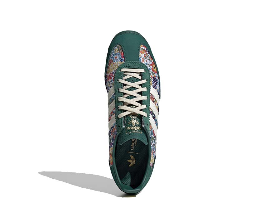 Adidas SL 72 OG x Liberty London Detail — Blumenstickerei und Collegiate-Green-Oberteil