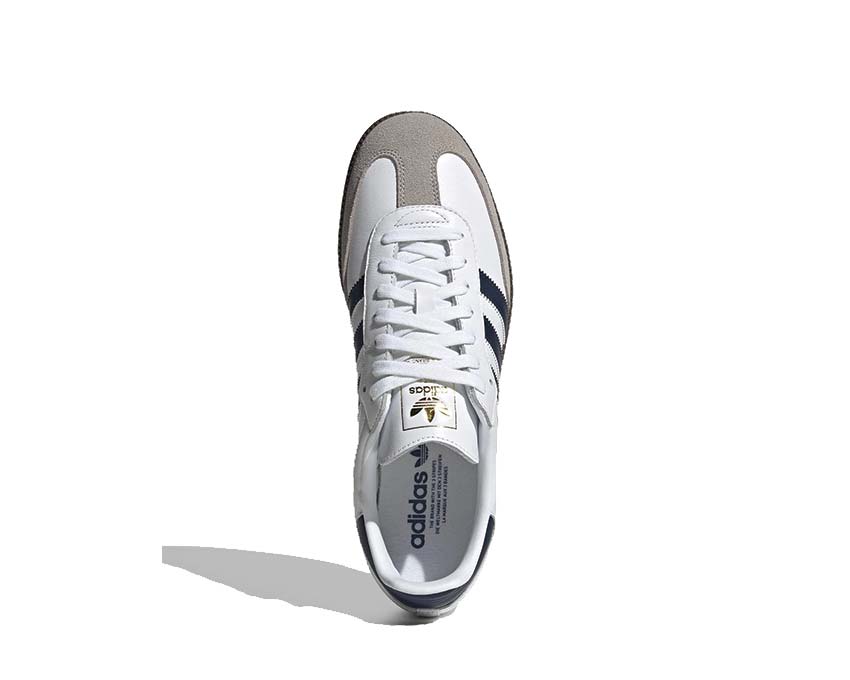 Adidas Samba OG White Night Indigo detalle — cuero blanco banda índigo