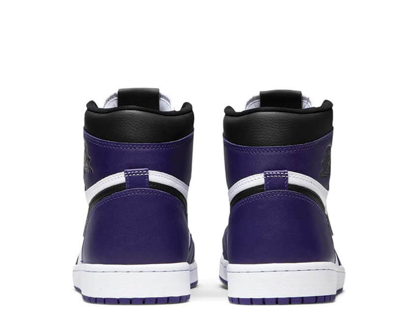 Air Jordan 1 Retro High OG Court Purple detalle — swoosh de cuero
