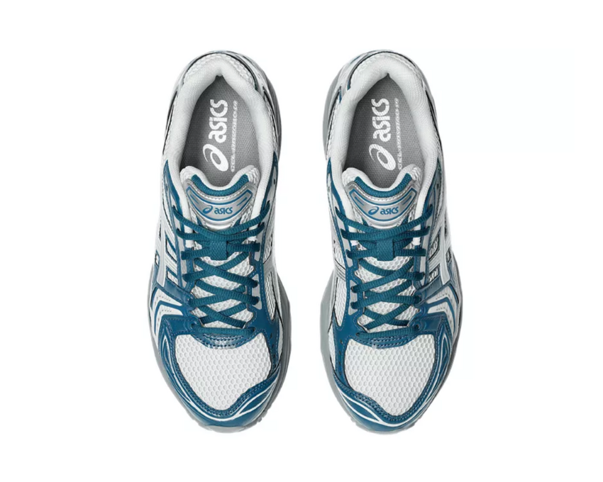 Asics Gel Kayano 14 Glacier Grey/Pure Silver détail — cuir synthétique mesh