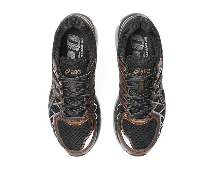 Asics Gel Kayano 20 Reddish Brown detail — synthetic leather and mesh construction