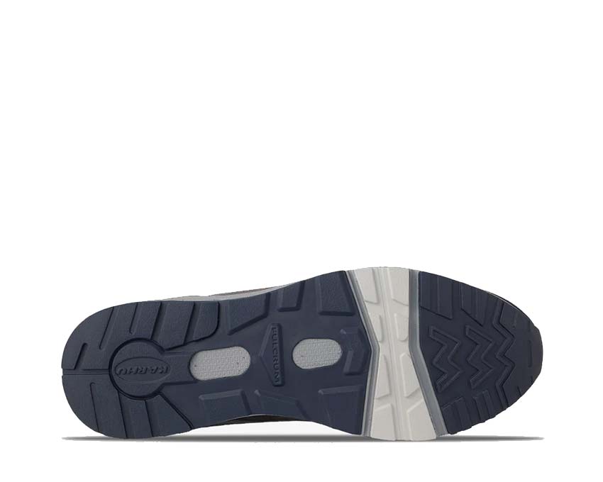 Karhu Fusion 2.0 Mood Indigo Smoked Pearl vista lateral — cuero indigo y perla ahumada