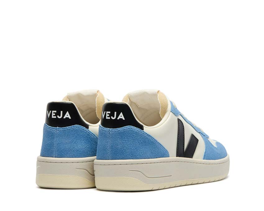Veja V-10 Leather Pure Black Aqua semelle — semelle gomme