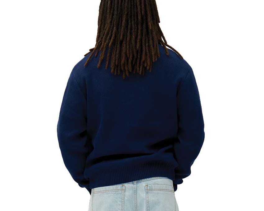 Arte Bird Logo Knit Navy Detail — Vogelmuster Strick