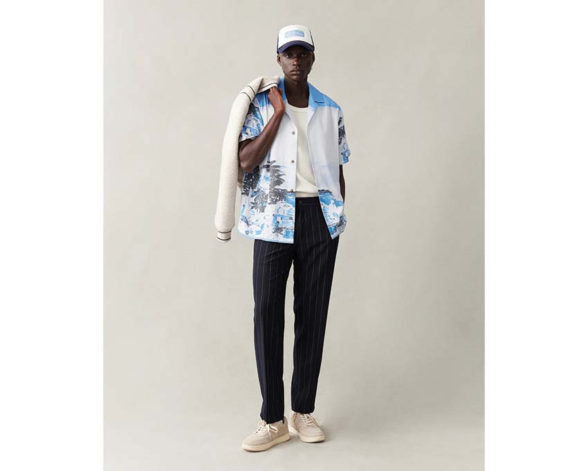 Les Deux Coastal AOP SS Shirt Washed Denim Blue detalle — ojal denim