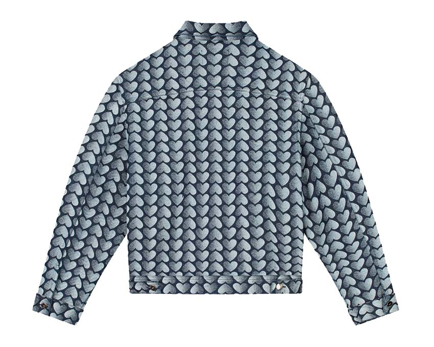 Arte Jean Allover Heart Jacket Denim vista lateral — denim lavado estampado