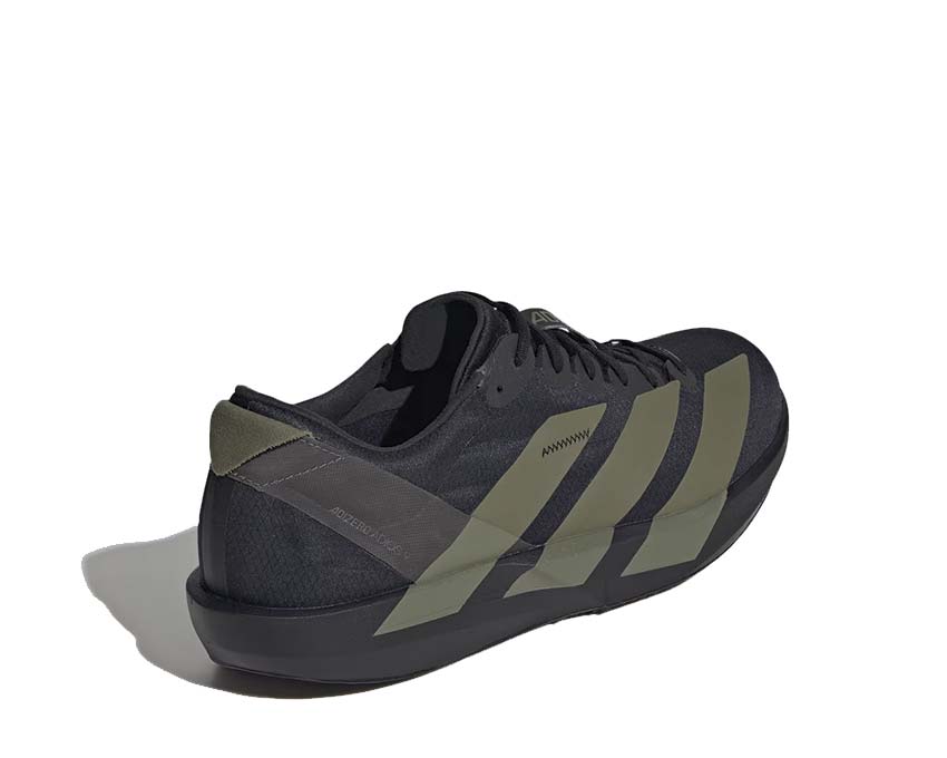 Adidas Adizero Adios 9 Focus Olive détail — tige mesh Core Black et Focus Olive