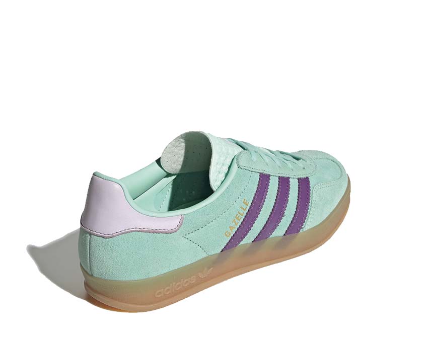 Adidas Gazelle Indoor W Clear Mint detalle — panel ante y acento lila lavanda