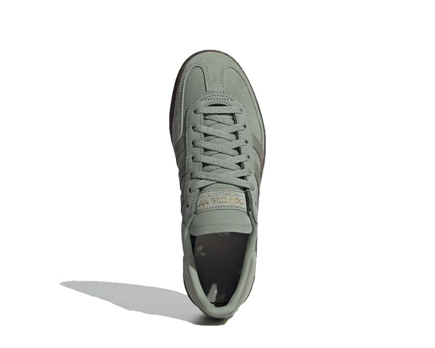 Adidas Handball Spezial W Silver Green détail — logo Three Stripes métallisé argent