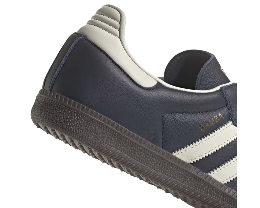 Adidas Samba OG Night Navy side view — white stripe on navy