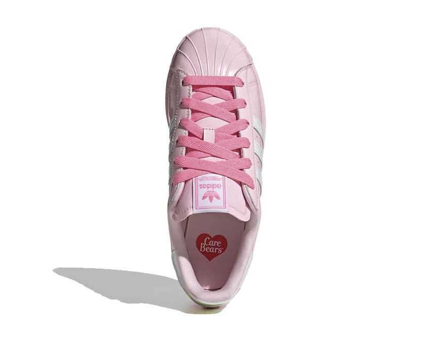 Adidas x Care Bears Superstar II vue arrière — tige cuir enduit rose