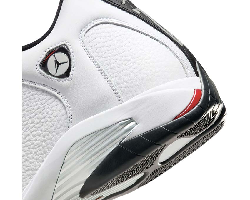 Air Jordan 14 Retro Black Toe White Red vista lateral — cuero negro rojo Jordan 14