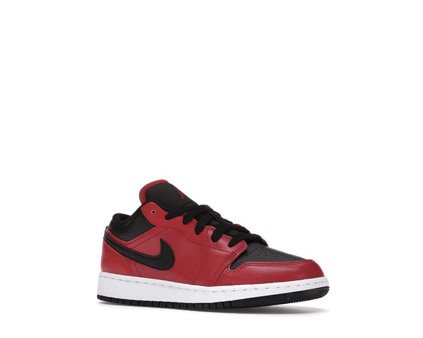 Jordan Air Jordan 1 Low GS Gym Red Black White vue latérale — cuir lisse