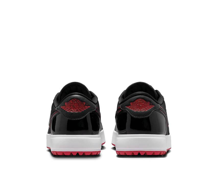Air Jordan 1 Low G Spiked Bred detalle — clavos golf cuero negro rojo Jordan
