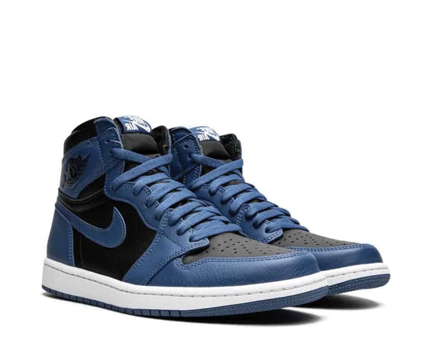 Jordan Air Jordan 1 Retro High OG DK Marina Blue Black White side view — smooth leather
