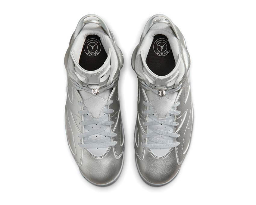 Air Jordan 6 Retro x PSG Metallic Silver Rückansicht — Ferse Max Air Jordan x PSG