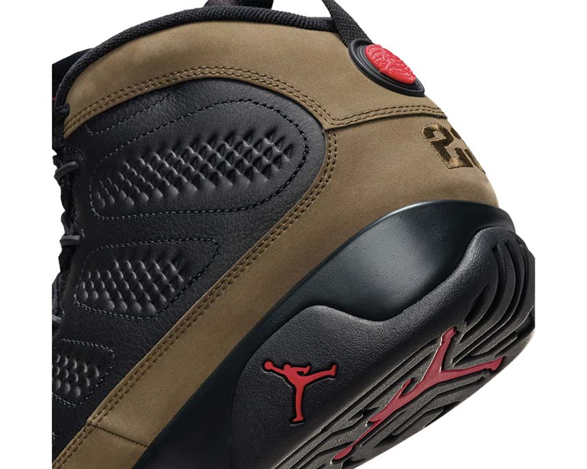 Air Jordan 9 Retro Black True Red Light Olive — vue latérale sneakers cuir noir rouge