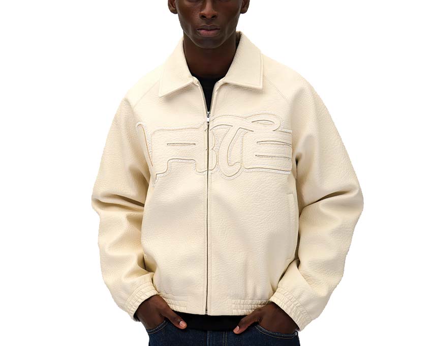 Arte Big Logo Leather Jacket Cream — giacca di pelle unisex grande logo streetwear