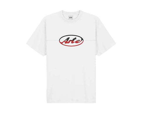 Arte Circle Logo Cut T-shirt Bianco — t-shirt uomo logo cerchio taglio ricamato