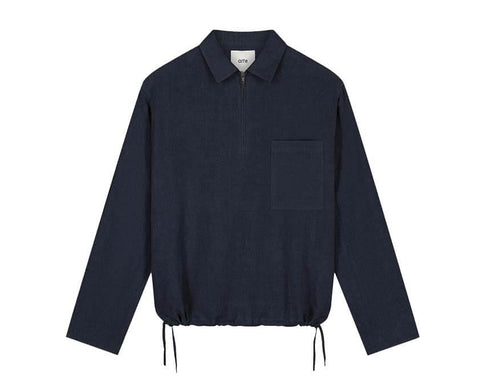 Arte Linen Quarter Zip Pullover Marine — pull homme lin zip quart col