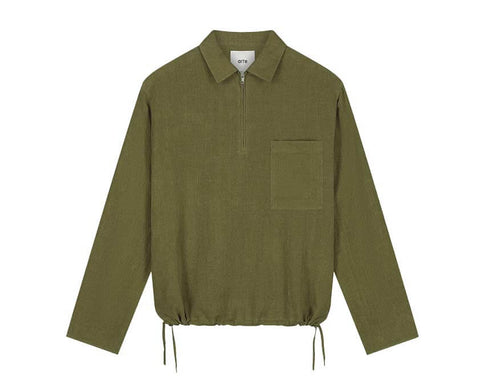 Arte Linen Quarter Zip Pullover Vert — pull homme lin zip quart col