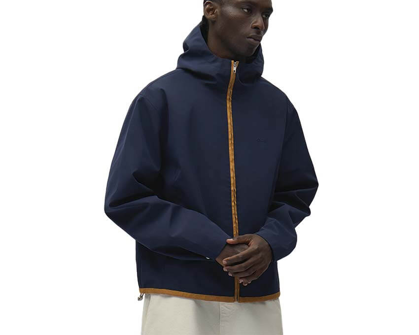 Arte Linen Tape Hooded Jacket vista laterale — giacca uomo taglio dritto lino