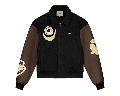 Arte Varsity Jacket Black Brown — Unisex-Collegejacke zweifarbig
