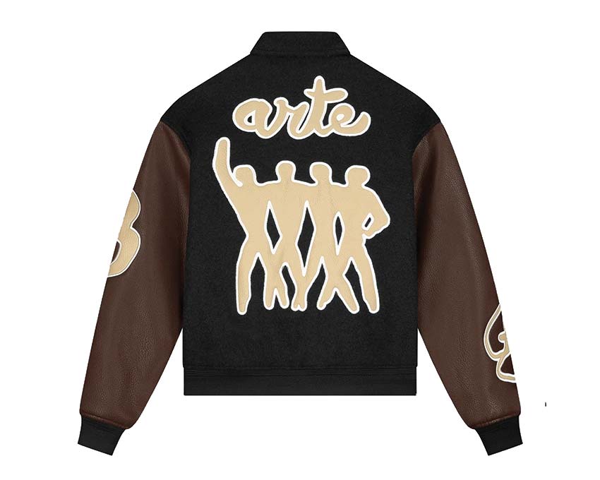 Arte Varsity Jacket Black Brown Seitenansicht — Lederstreifen zweifarbig