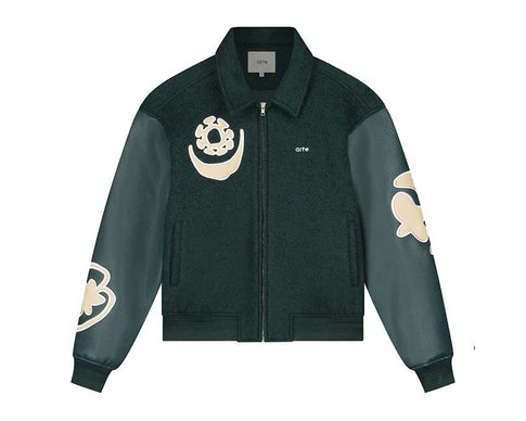Arte Varsity Jacket Green — chaqueta universitaria unisex verde streetwear