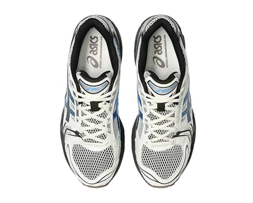 Asics Gel Kayano 14 Blue Coast arrière — construction cuir synthétique et mesh