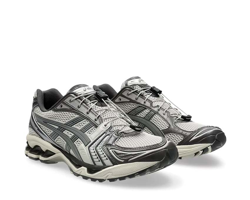 Asics Gel Kayano 14 Oyster Grey/Clay Grey vue latérale — tige mesh et cuir