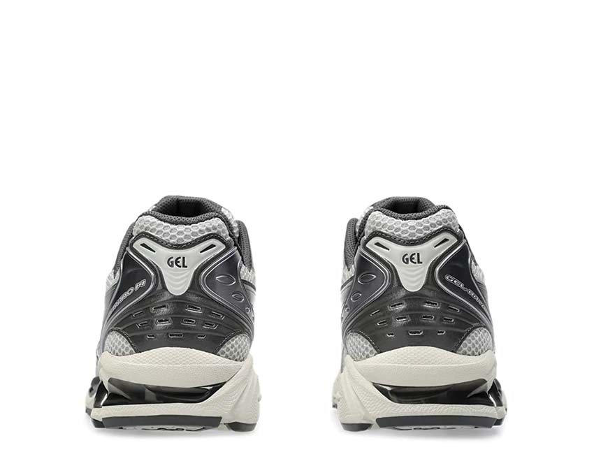 Asics Gel Kayano 14 Oyster Grey/Clay Grey détail — cuir premium et mesh