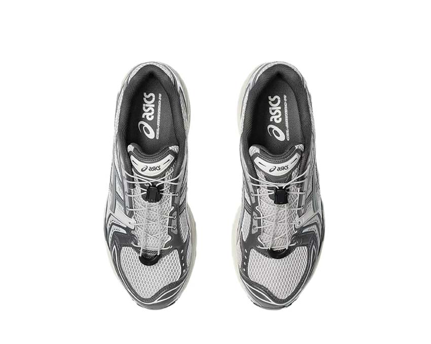 Asics Gel Kayano 14 Oyster Grey/Clay Grey arrière — amorti Gel talon