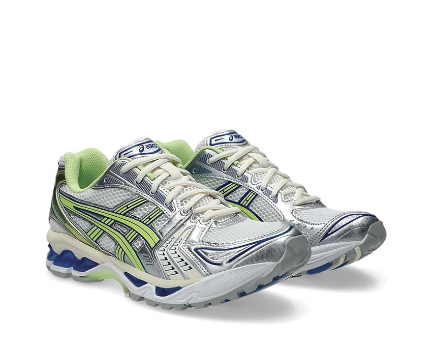 Asics Gel Kayano 14 White/Lime Green vue latérale — tige mesh vintage