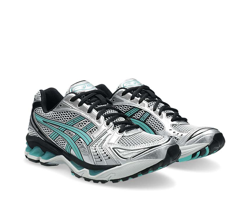 Asics Gel Kayano 14 Waterfall White/Waterfall vista lateral — parte superior mesh transpirable