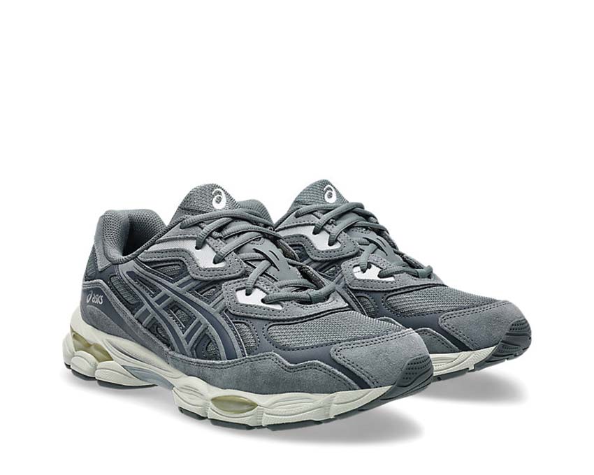Asics Gel NYC Steel Grey / Carrier Grey vue latérale — tige mesh et suède vintage