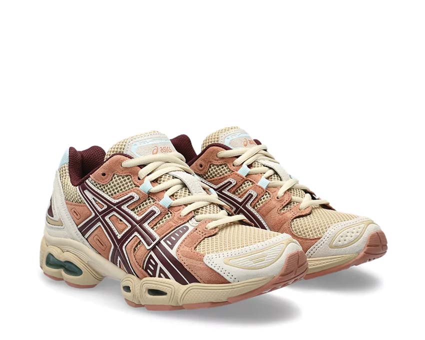 Asics Gel Nimbus 9 Dune Mid Grey vue latérale — tige mesh femme noirfonce.eu