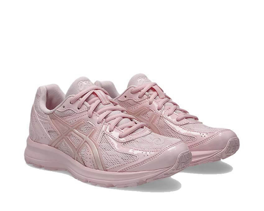 Asics Jog 100S Pink Salt vue latérale — tige mesh et suède rétro vintage