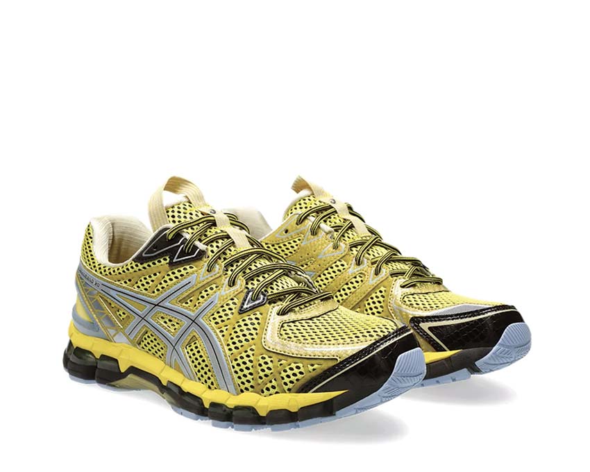 Asics UB9-S Gel Kayano 20 Kiko Kostadinov Vibrant Yellow/Pure Silver vista lateral — diseño colaboración