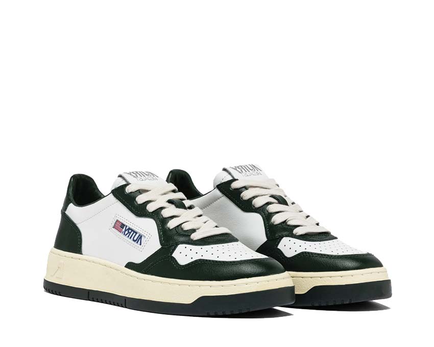 Autry Medalist Low White Mountain vista lateral — cuero liso blanco y azul marino