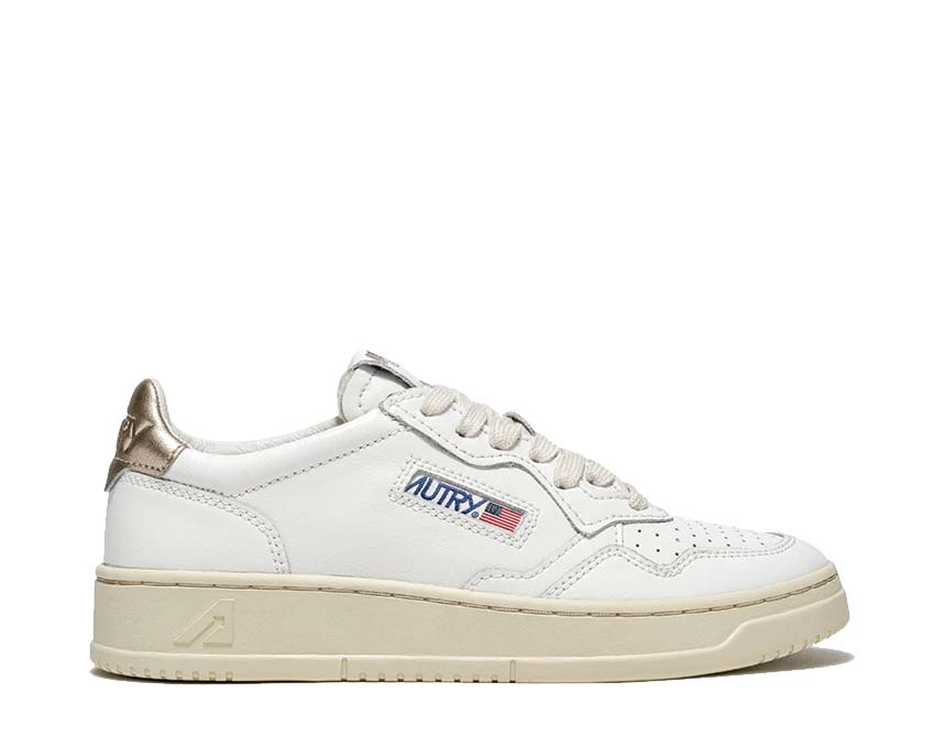 Autry Medalist Low White Gold — sneakers homme cuir blanc détails dorés rétro sport