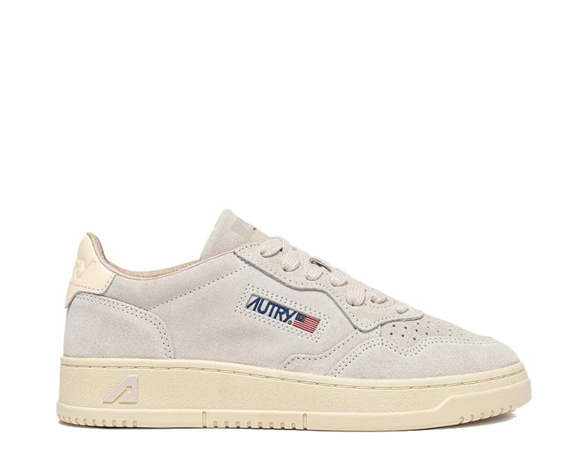 Autry Medalist Low Marble/Daim Off White — sneaker homme cuir marbré blanc cassé