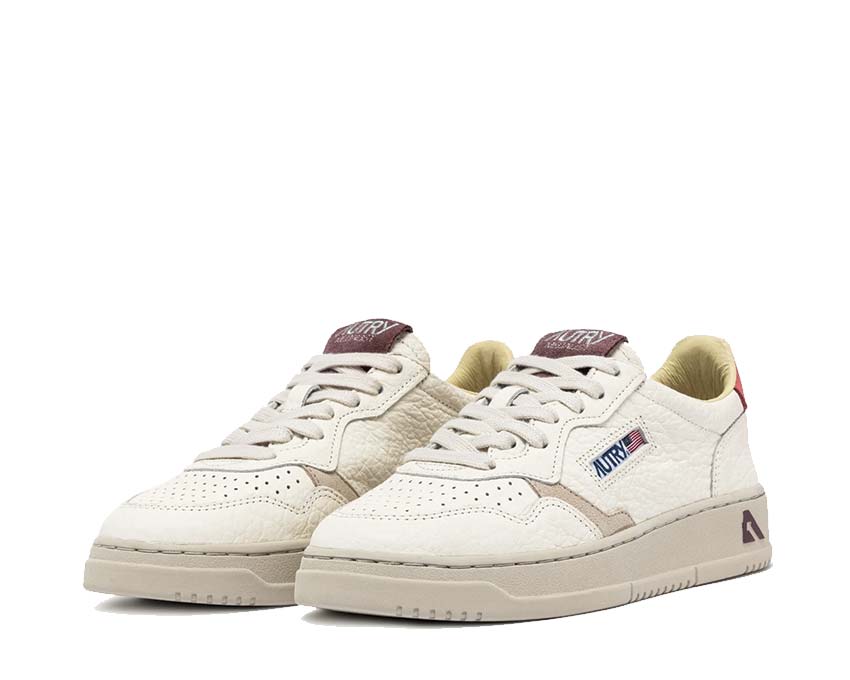 Autry Medalist Low W Nubuck Suede Rose Sand side view — leather and suede