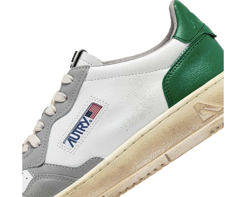 Autry Super Vintage Low Leat White Green Grey vista laterale — tricolore