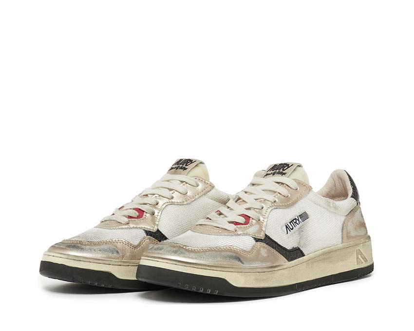Autry Super Vintage Low Mesh Suede White Gold vue latérale — mesh respirant
