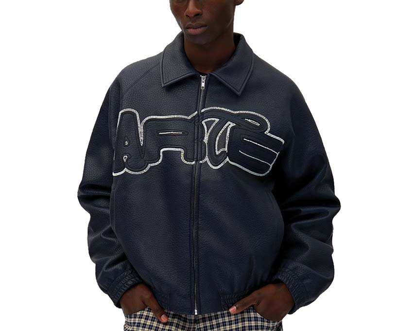 Arte Big Logo Leather Jacket Navy — giacca di pelle unisex grande logo navy