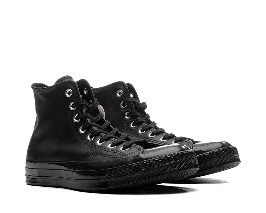 Converse Chuck 70 Hi Black vue latérale — tige haute toile noire renforcée