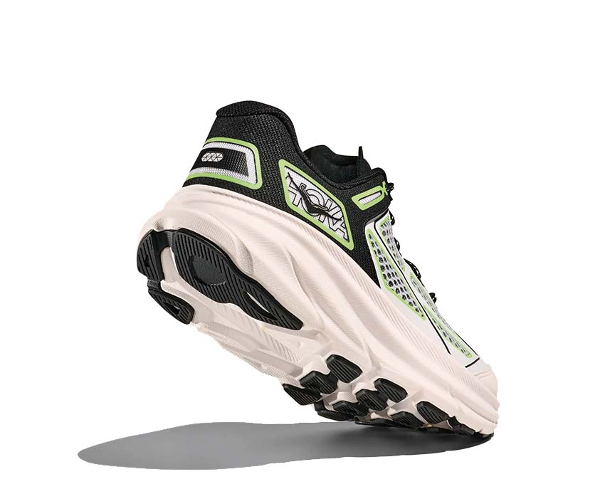 HOKA Clifton One9 Black White vista lateral — tecnología Meta-Rocker