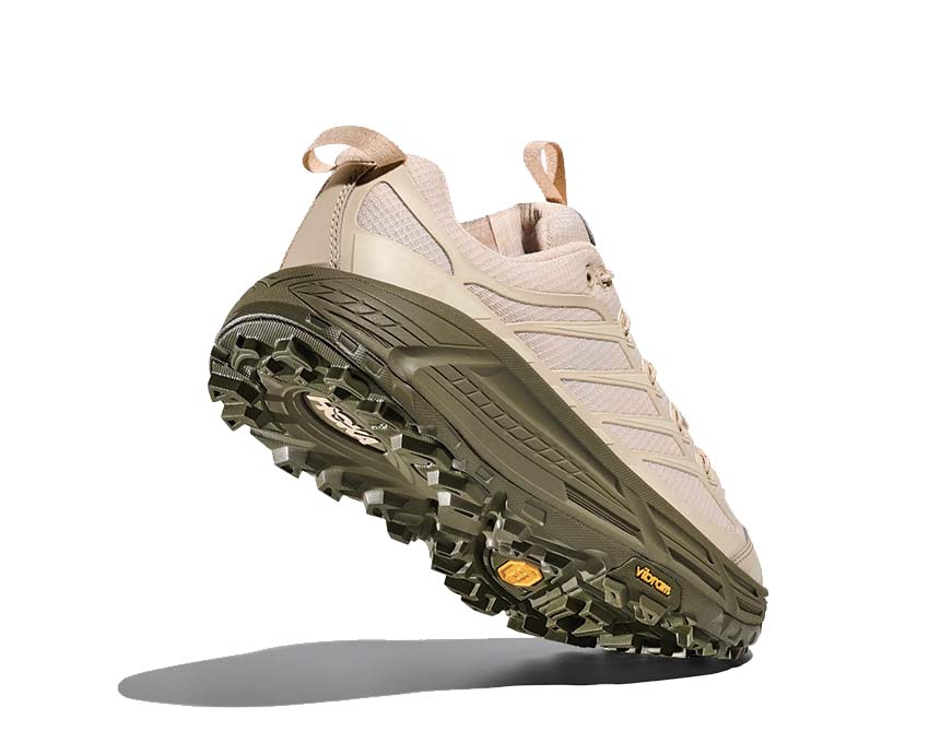 HOKA Mafate Three2 Oatmilk vue latérale — technologie Meta-Rocker
