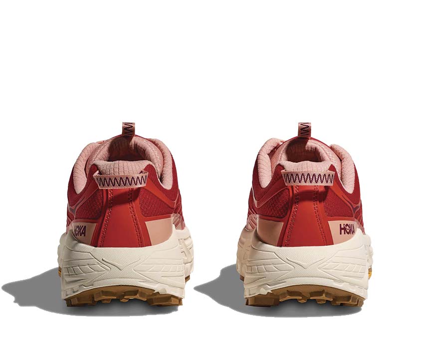 HOKA Mafate Three2 Tomato detail — lightweight mesh upper